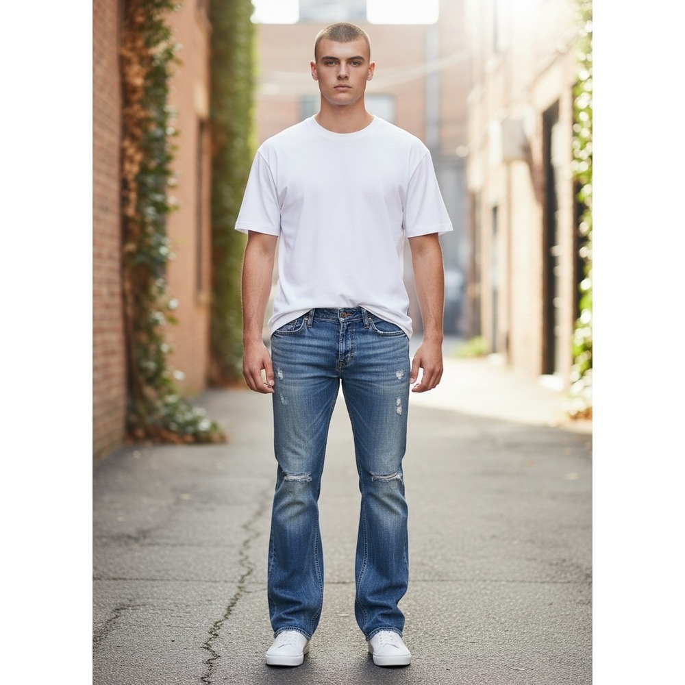 Silver Jeans Tuesday Bootcut Mens 34x33 Blue Good Distressed Low Rise‎ Denim